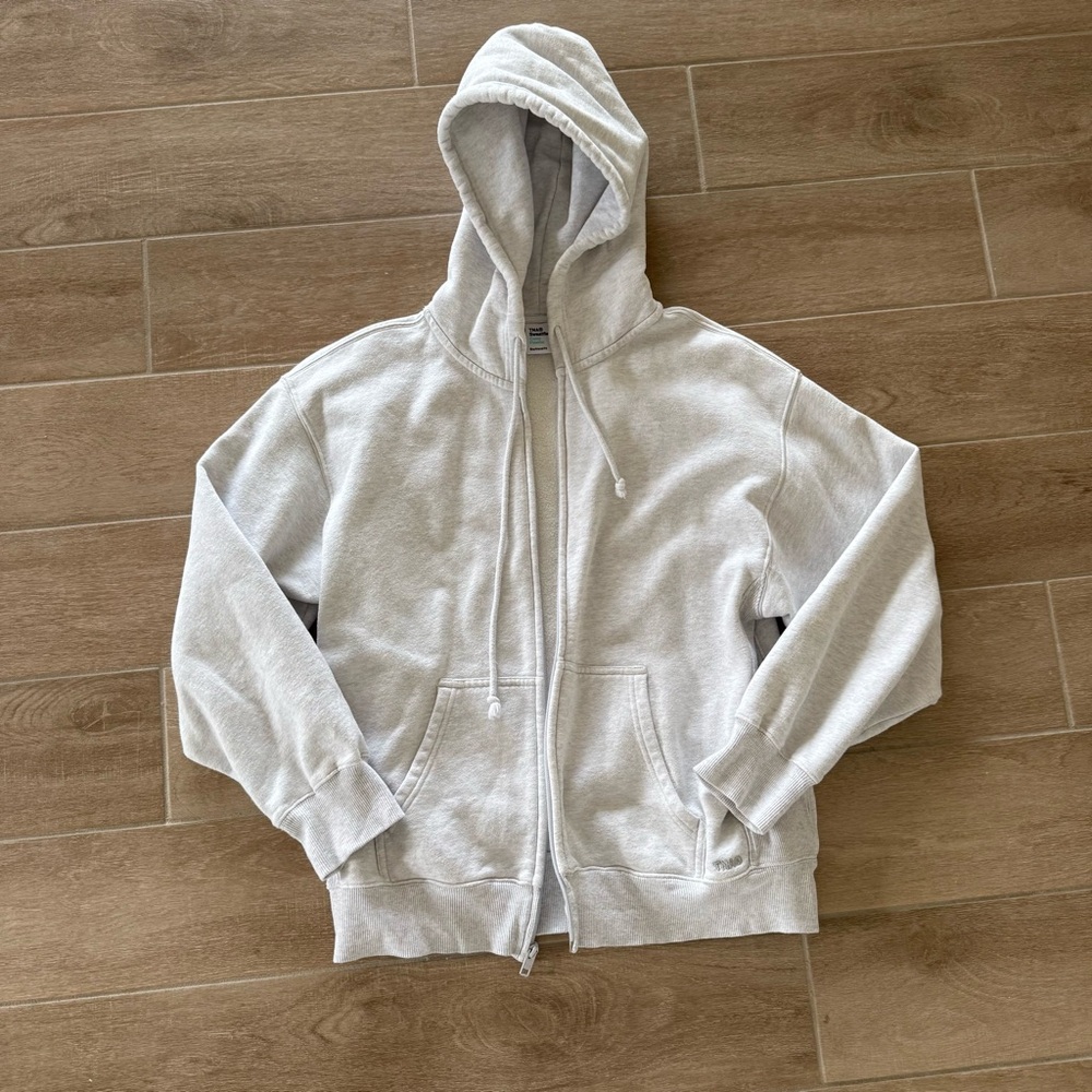 Aritzia TNA Cozy Sweatfleece Boyfriend Zip Hoodie Heather Cloud White Size S